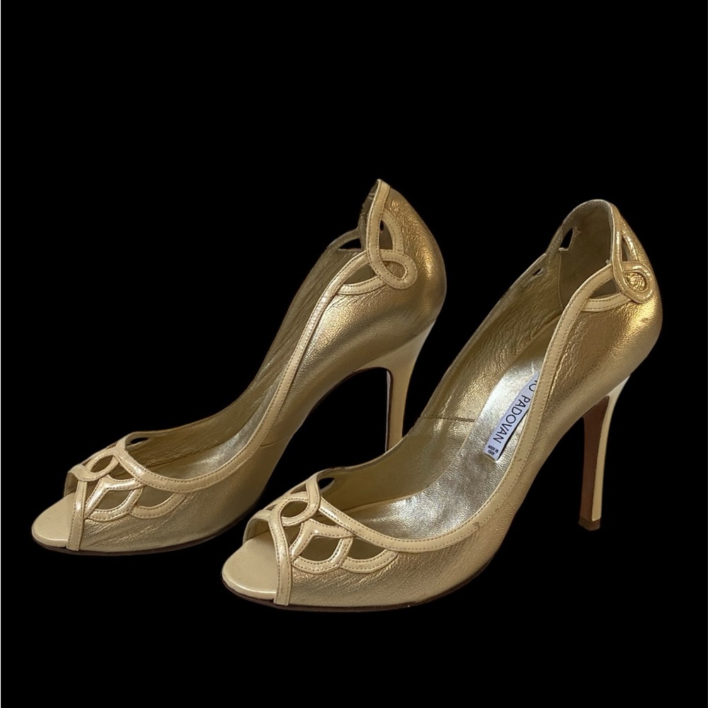Luciano Padovan Genuine Leather Golden Tone Heels Size 37
